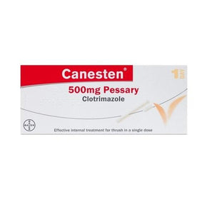 Canesten 500mg Pessary – Effective Relief from Thrush
Say goodbye to discomfort with Canesten 500mg Pessary, a trusted single-dose treatment for vaginal thrush (candidiasis). Formulated with clotrimazole, this internal treatment works at the source of the infection to relieve symptoms like itching, discharge, and irritation.
Key Features:
💊 One-dose treatment – convenient and fast-acting
✅ Contains 500mg clotrimazole, a powerful antifungal
👩 Suitable for adult women
🔄 Can be used alongside Canesten