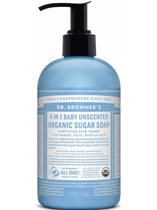 Dr. Bronner's 4-in-1 Baby Unscented Organic Sugar Soap