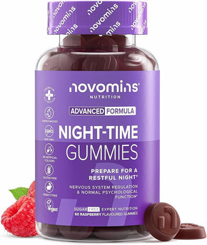 Sleep Gummies - High Strength Alternative to Melatonin & Sleep Tablets - with Magnesium, L-Theanine, Vitamin B12 - Gluten Free - Vegan - 60 Night Time Gummies - Novomins